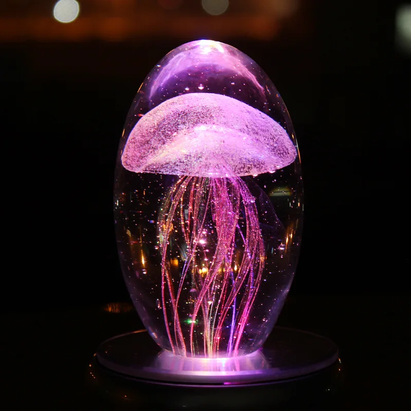 Crystal Fish Jellyfish Table Lamp Multi Color Bedside Led Night Light with light Base Novelty Baby Sleep Christmas Gift for Kids