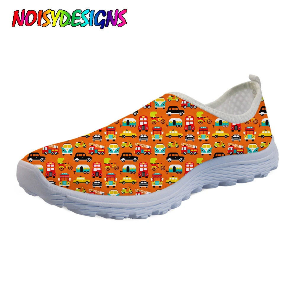 

NOISYDESIGNS 2019 Fashion Brand Cartoon Monster Truck Printed Women Shoes Flats Summer Mesh Slip-on Sneakers Loafers Light Shoes