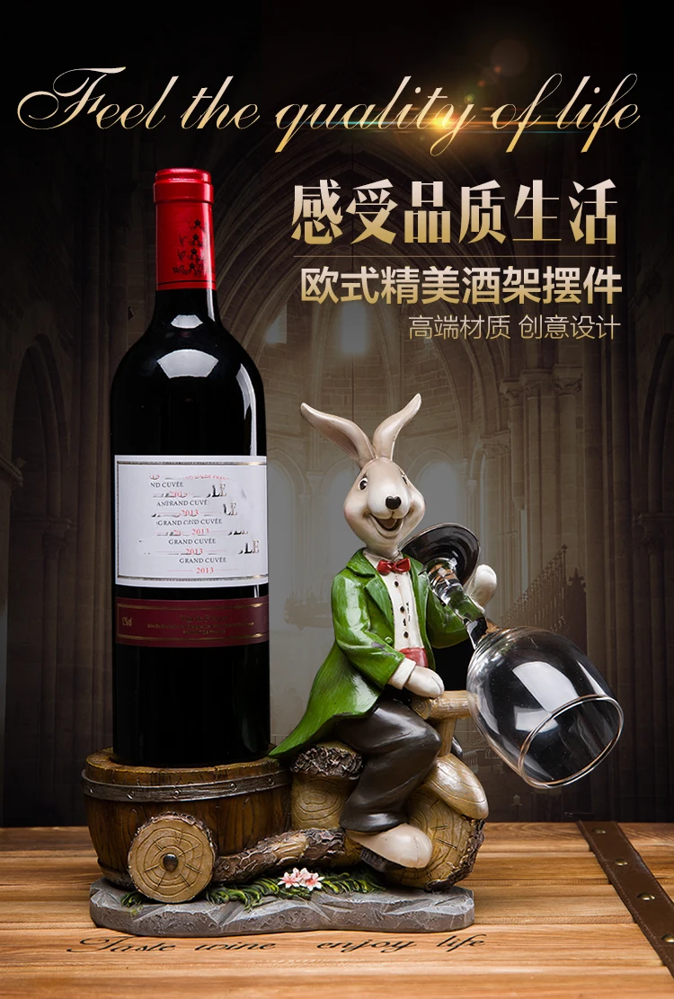 Европейский Симпатичные Ретро мультфильм кролик смолы держатель вина пастырской домашнего вина держатель украшения