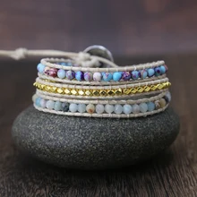 Богемные винтажные уникальные бирюзовый шарм из натурального камня, 3 нити, браслеты ручной работы, женский кожаный браслет