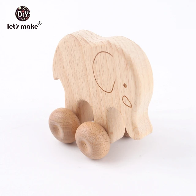 Let's make Beech Wooden Animals 10pcs Dogs Car Cartoon Eleohant Montessori Toys For Children Teething Car Seat Wholesal Baby Toy 1