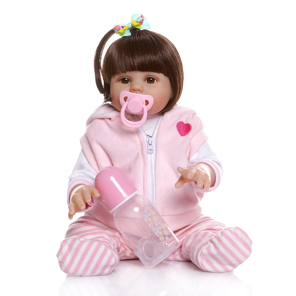 NPK48CM reborn bebe кукла для маленьких девочек в розовом платье полное тело Мягкая силиконовая Реалистичная игрушка для ванны для ребенка Анатомически правильная