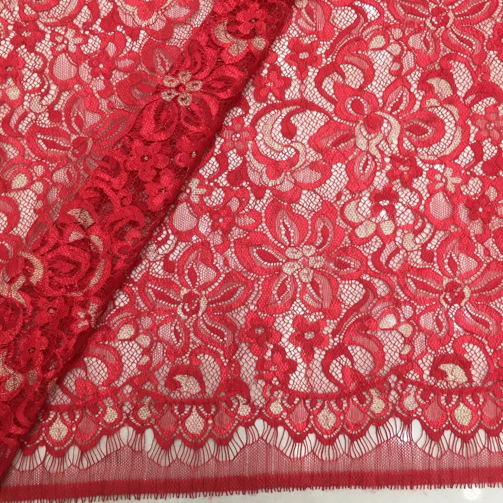 red african lace fabric red embroidery flower with shiny material lace