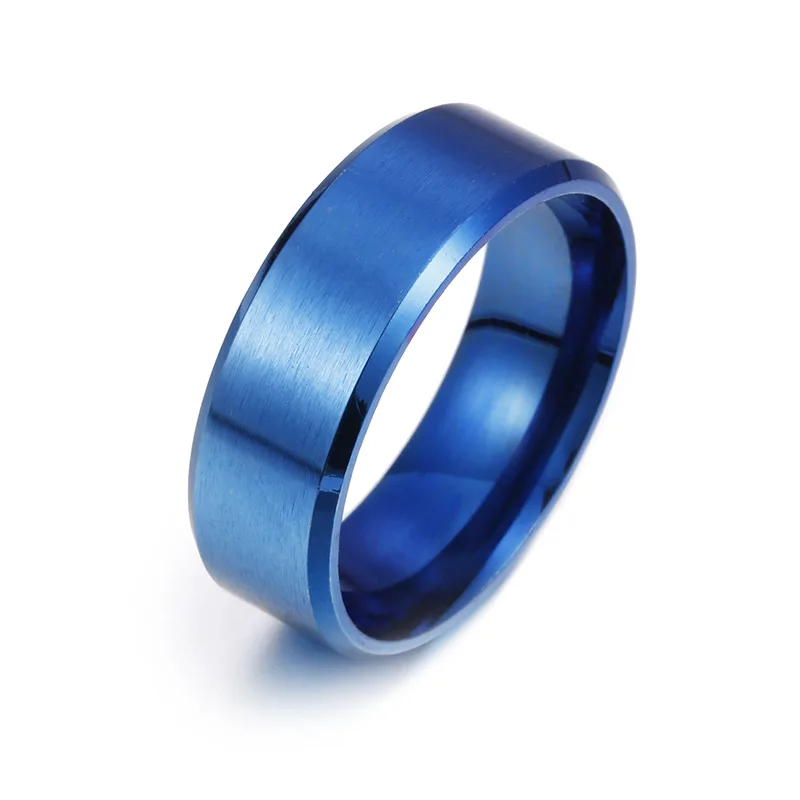 

Blue 8mm Frosted Basic Wedding Band Ring for Men Black Stainless Steel Casual Male Anel Stylish Punk Alliance Jewelry