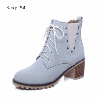 

Spring Autumn Winter Women Ankle Boots Booties Square High Heels Shoes Woman Short Boots High Quality Plus Size 34-40 41 42 43