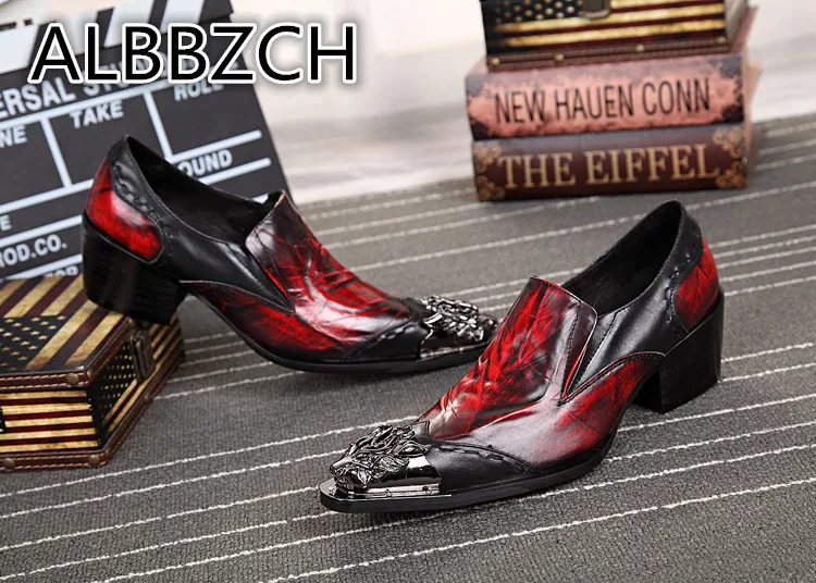 Zapatos Tendencia Los Hombres Carrera Señaló Diseño Alta Casual Mostrar Dedos Red De Boda Lujo Retro Talones Trabajo Rojo Pies Fiesta D qvztwTw