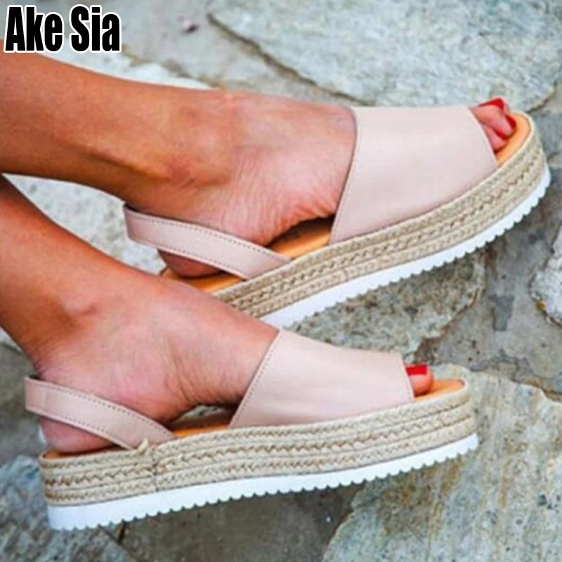 

European Style Summer Women's Fashion Mujer Peep Toe Plaited Wedge Heels Thick Soles Casual Feminine Platform Sandals Shoes A569