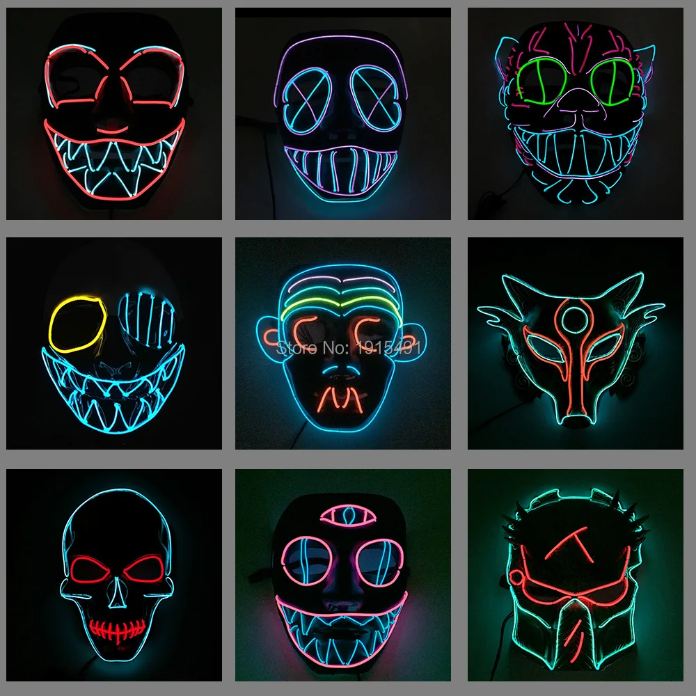 

Hot Sales Movie Batman Cosplay Glowing Mask Horror Face Light Up Mask 3V Steady On EL Wire Mask For Halloween Night Party Deocr