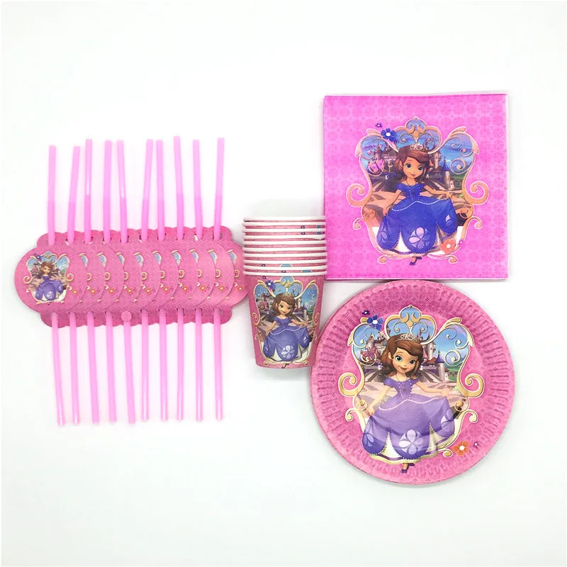 

80Pcs/Lot Disney Sofia The First Theme Tableware Children Birthday Party Wedding&EngamentDecoration For Event & Party Supplies