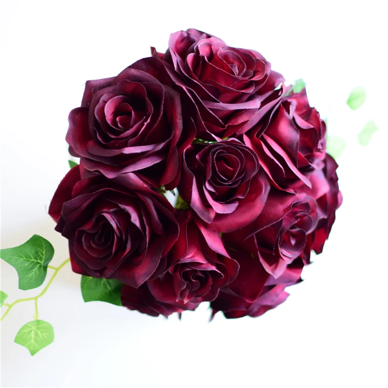 

Burgundy Flower Bouquet Silk Rose Flower Dark Red Bouquet Burgundy Bridesmaids Bouquet Artificial Flower Bouquets Silk Roses