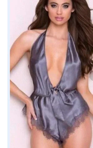 Горячая Распродажа, сексуальное женское белье с открытой спиной, кружевное женское атласное шелковое ночное белье, пижама, сексуальное Эротическое ночное белье, сексуальное нижнее белье, модное - Цвет: Серый