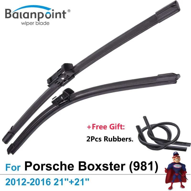2Pcs Wiper Blades + 2Pcs Free Rubbers for Porsche Boxster (981) 2012