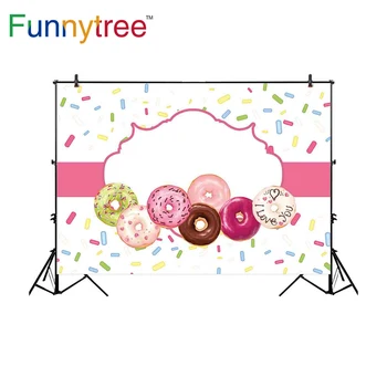 

Funnytree customize vinyl photography backdrop colorful Donut dessert pink sweet frame birthday newborn birthday photocall