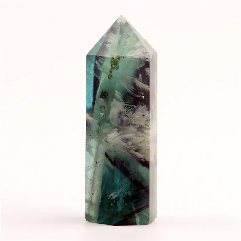 Натуральный 75*20 мм флюорит зеленый прозрачный кристалл исцеление палочка ТОЧКА резьба скипетр Вишневый кварцевый камень «reiki» резной бесплатный мешочек - Цвет: Bigger Fluorite