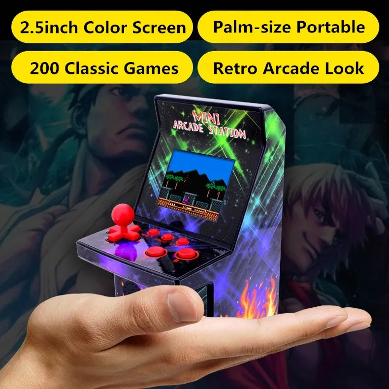 

2.5'' Portable 8Bit Mini Retro Arcade Station Handheld Game One Players Video Console Built in 200 Classic Coin Operated Games