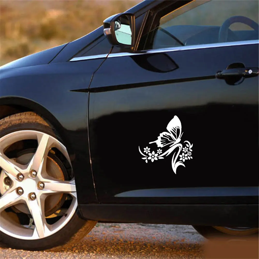 Reflexivo flores mariposa coche pegatinas decorativas calcomanías Auto decoración pegatina coche fácil de quitar reflectante