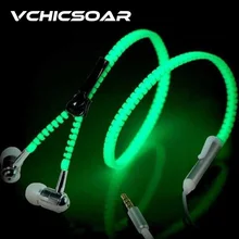 VCHICSOAR Hot Fashion Zipper Glow Earphones Metal Headphones Luminous Light with Mic Stereo Earbuds for MP3