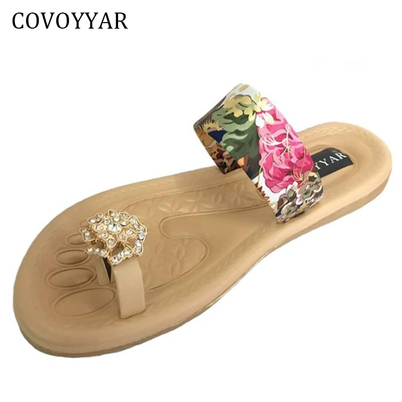 

COVOYYAR 2019 Rhinestone Toe Women Flip Flops Fashion Floral Summer Beach Lady Sandals Slippers Women Flat Shoes Slides WSS733