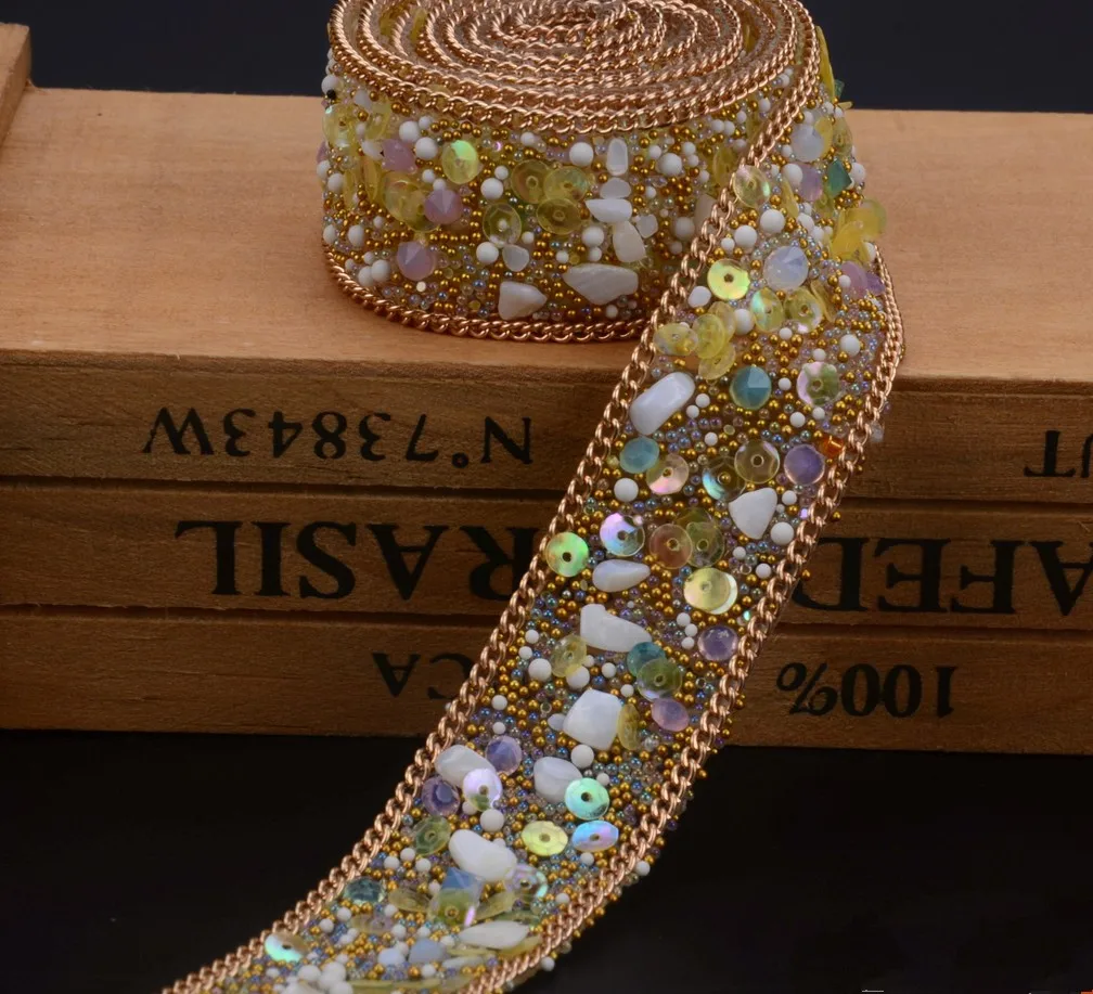 2.5cm yellow stone Crystal trim Rhinestones Chain Wedding Bridal Applique Strass Mesh patches for Clothing Home Decor | Дом и сад