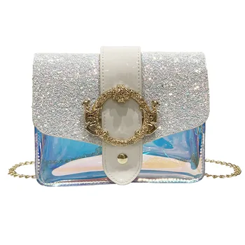 

2019 New Bag Korean Version Of The Wild Laser Monkey Lock Sequins Package Transparent Jelly Chain Bag Fashion Shoulder Bag