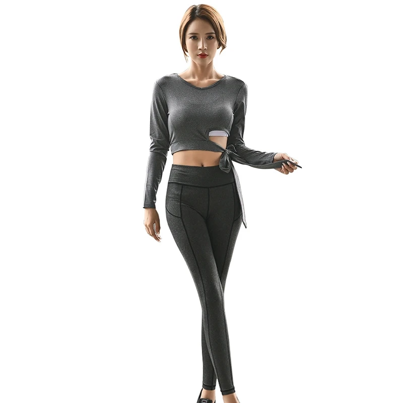 

Dry Fit Sports Fitness Suit Female Gray Sport Wear Women Tracksuit T-shirt Leggings Outfit Breathable Workout Clothes