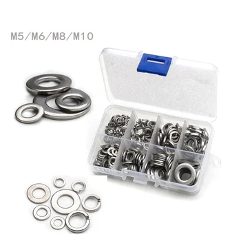 

200PCS/Box M5/M6/M8/M10 Stainless Steel Spring Flat Washers Machine Plain Washers Insulation Screw Gaskets Metal Gaskets