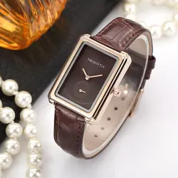 Возрождение популярный бренд Для женщин часы женские часы кожа мода площади браслет Кварцевые наручные часы Для женщин часы Montre Femme