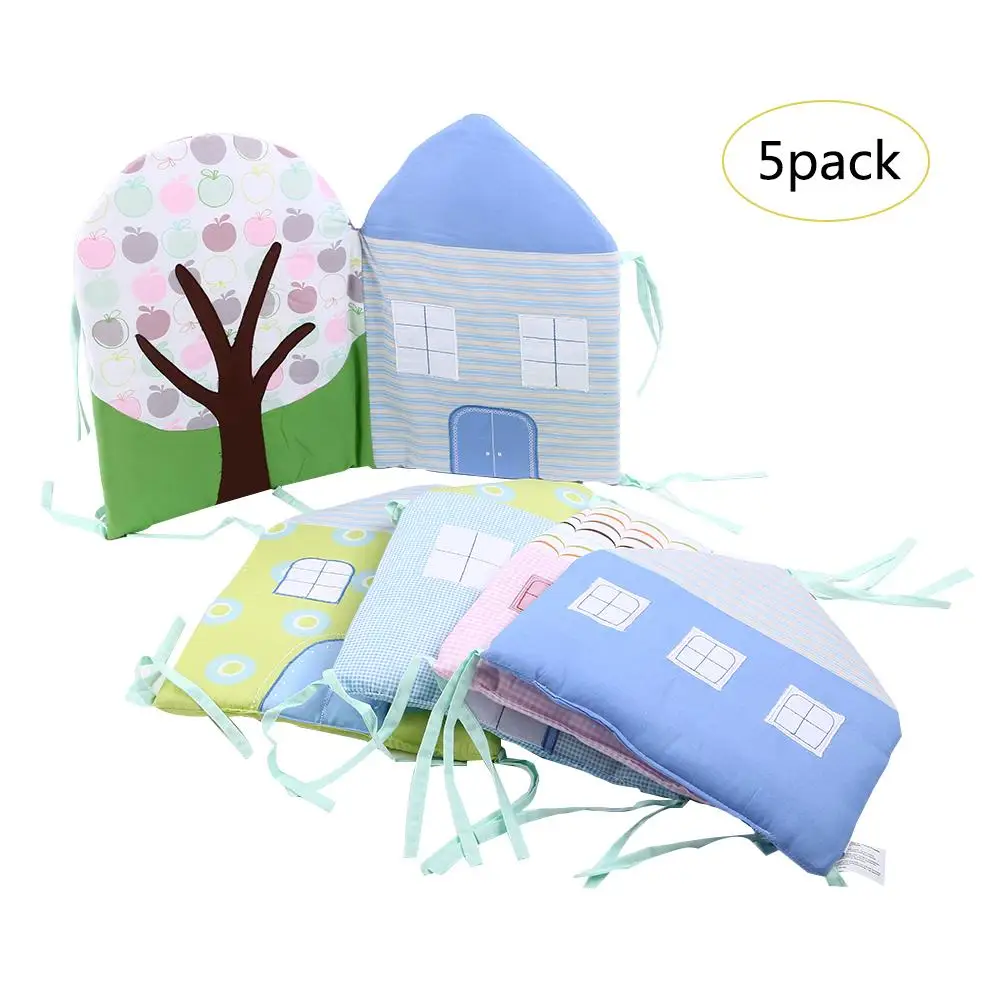 Мультяшный толстый бампер для детской кровати, мягкий сетчатый бампер для детской кроватки, с рисунком дома, антикраш, постельные принадлежности с оборками, защита для детской комнаты, забор
