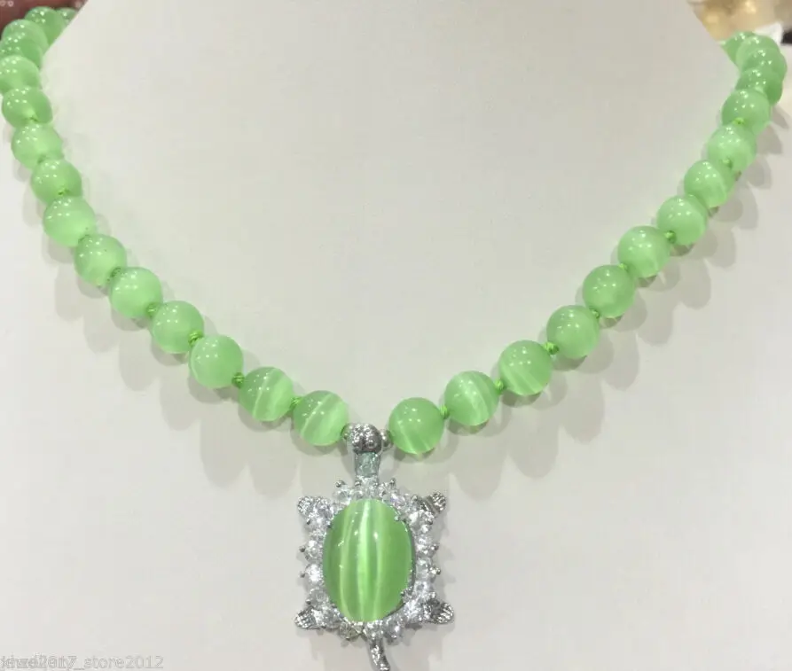 

Free Shipping Hot sale new Style >>>>>New 8mm Green Sri Lanka Moonstone Gems Tortoise Pendant Necklace 18 '' AAA ++