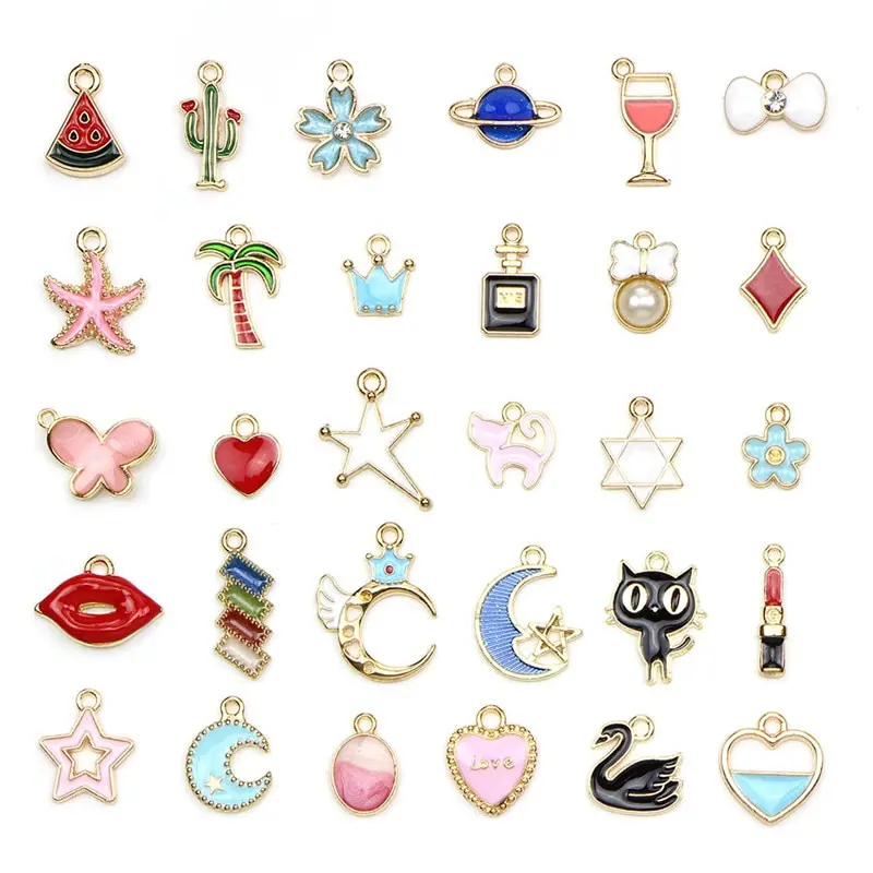 

Colorful 30Pcs/Set Seastar Hexagon Moon Cat Flower Bowknot Enamel Charms DIY Bracelet Necklace Jewelry Accessory DIY Craft