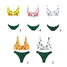 Женское сексуальное бикини с вырезом, Замочная скважина, Завязывающийся узел спереди, мультяшный кактус, укороченный топ, низкая талия, одноцветные стринги, купальник, пляжная одежда