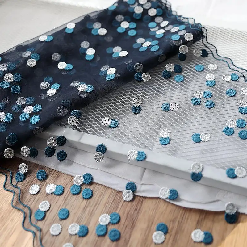 

d3304 hot sale Lace materials good quality blue silver wire diandian yarn embroidery 33 cm