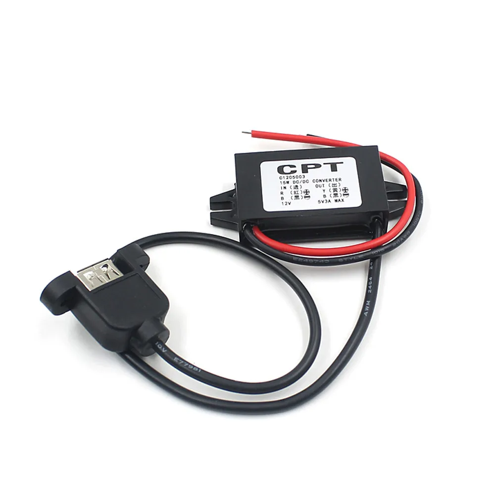 

1PC DC 12V to 5V 3A 15W Step Down Converter Regulator Female Panel Mount USB 500mS for Car