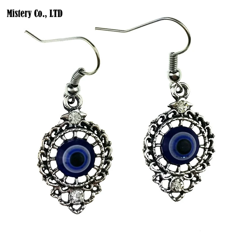

Antique Silver Color Blue Evil Tukish Eye With Crystal Drop Earrings Jewelry For Women Girls