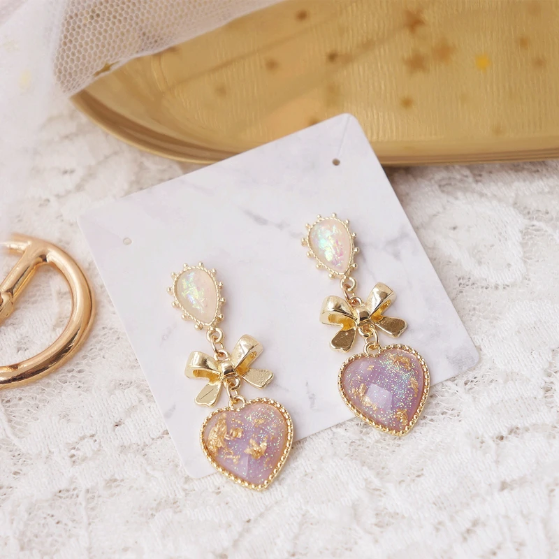 

Korea gorgeous retro court girl dreamy purple love water drop bow earrings ear clips without pierced ears