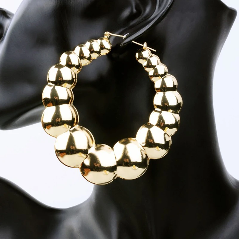 Европейский и американский стиль большие преувеличенные серьги-кольца золотые круглые Ретро панк бамбуковые баскетбольные железные ювелирные изделия