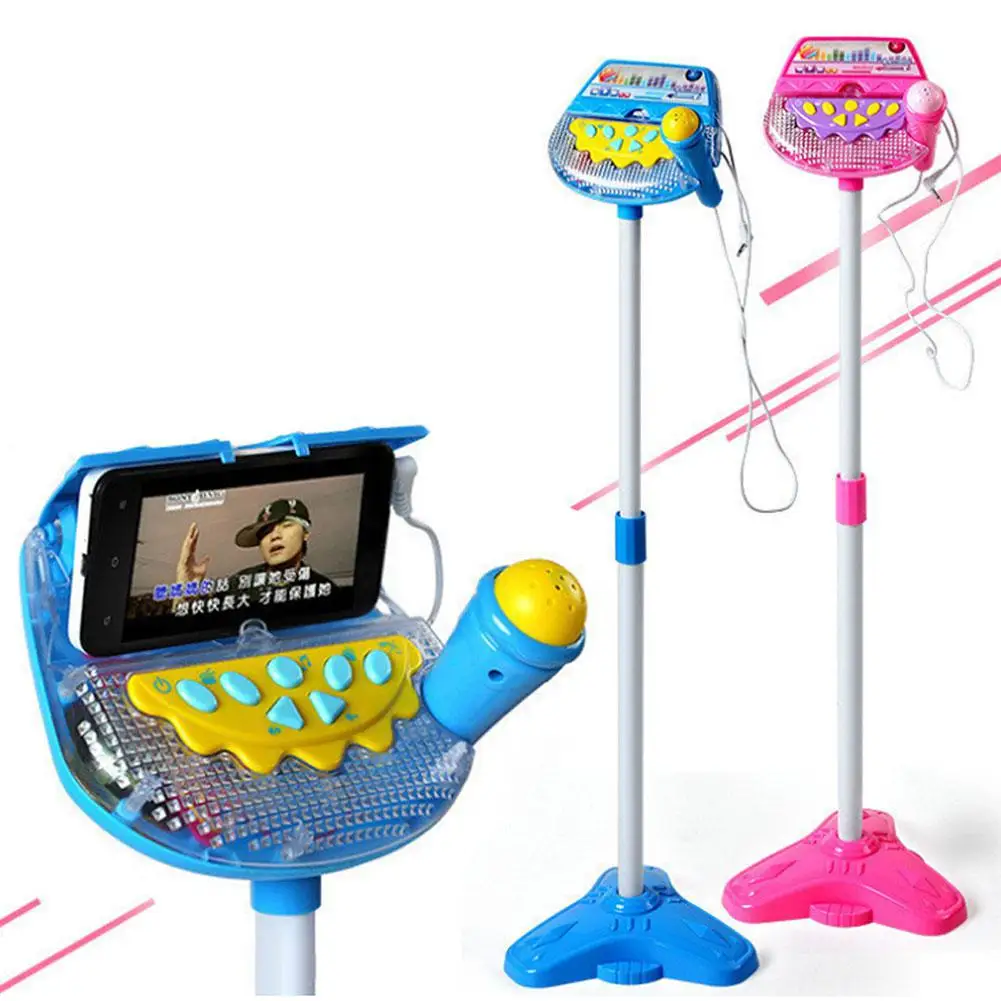Kid debout Microphone jouet Musical karaoké Machine chanter jouet avec micros MP3 Disco lumières clignotantes enfant drôle cadeau de noël