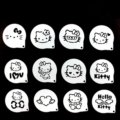 12 шт./компл. мультфильм латте Кофе Трафареты рисунок «Hello Kitty» торта Fondant(сахарная) печенье выпечки инструменты DIY Инструменты для маникюра D01