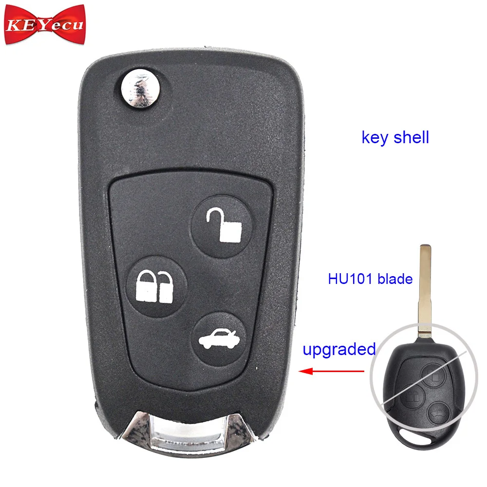 

KEYECU for Ford C-Max Fiesta Focus Galaxy Mondeo S-Max 2004+ Modified Flip Remote Car Key Shell Case Fob Housing Cover HU101
