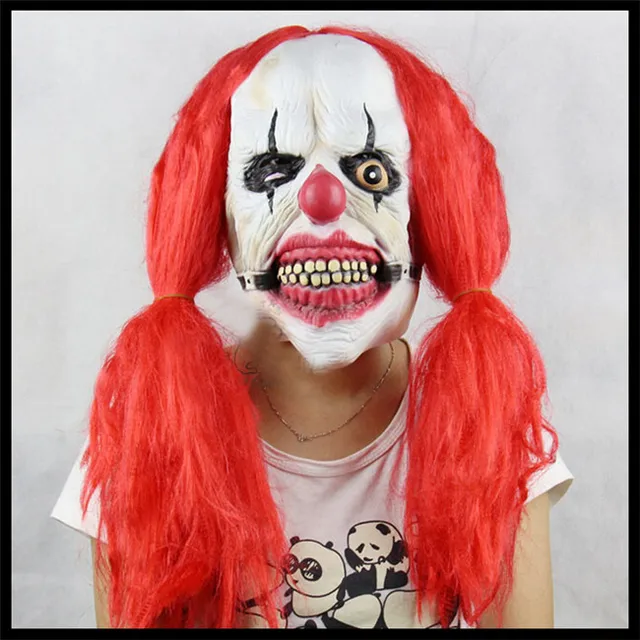 free shipping halloween party cosplay funny halloween latex scary clown mask with red hair jester joker