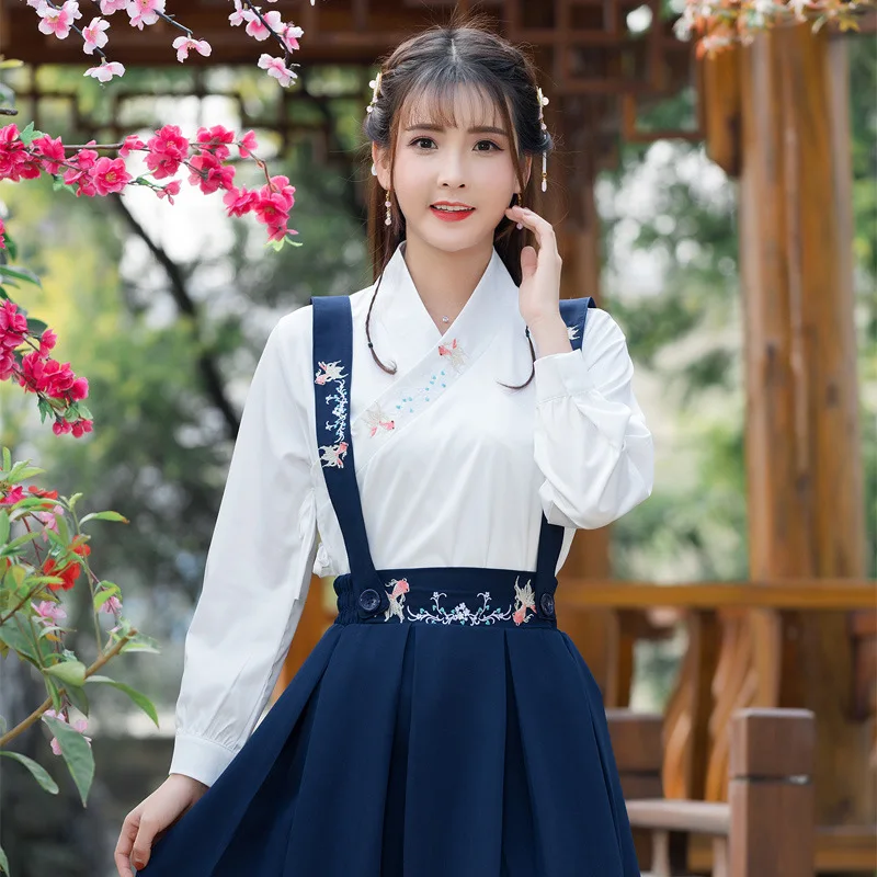 Модное женское платье Hanfu Повседневная Длинная футболка юбка на бретелях