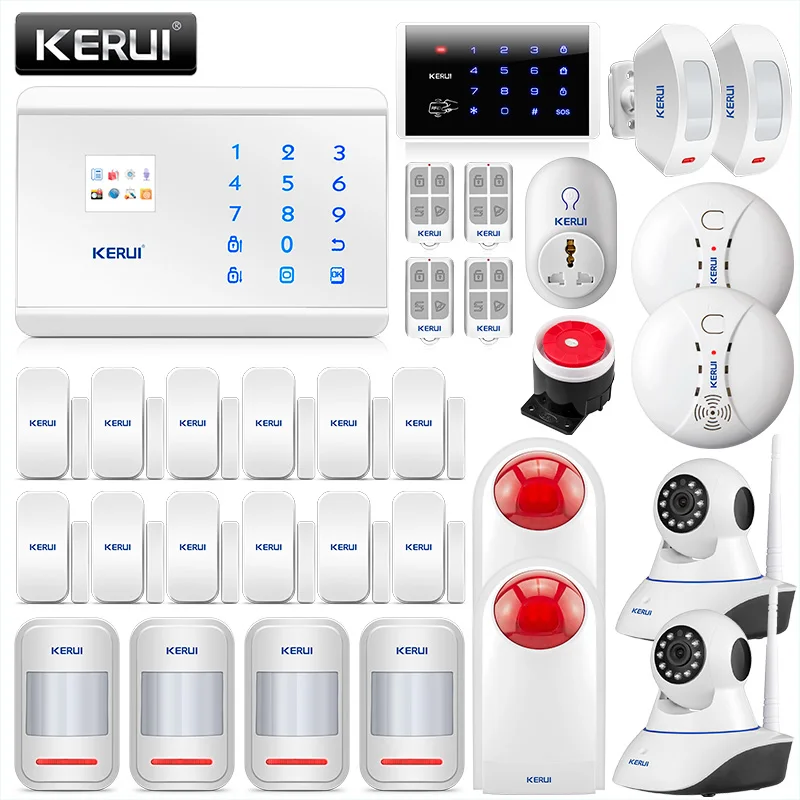 

KERUI Home Burglar Alarm Security System GSM PSTN With Door/Windows Senor Alarm Motion Detector , Smoke Detecor And IP Camera