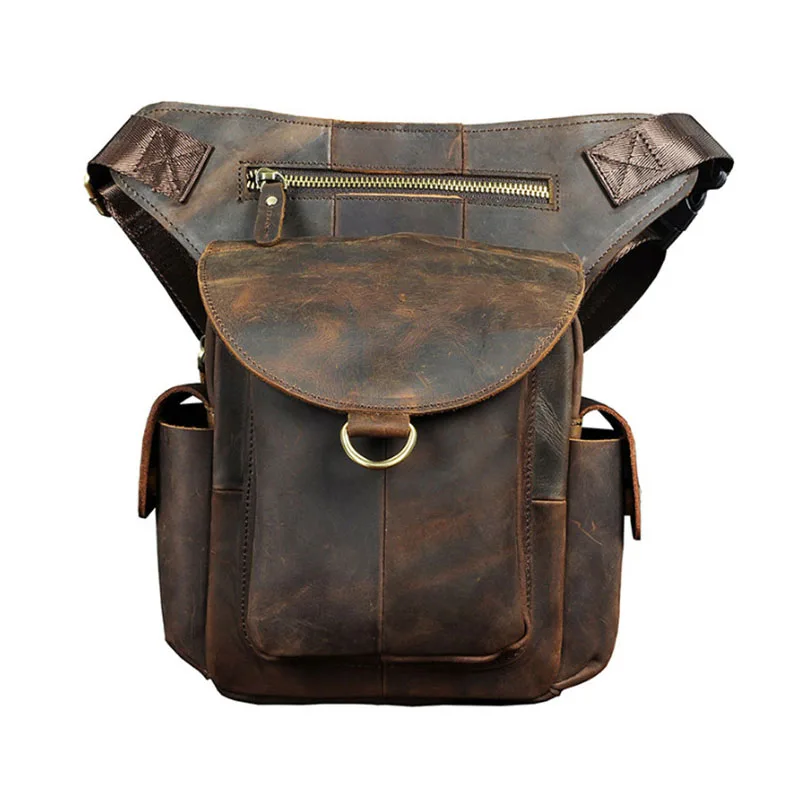 

Men's Cowhide First Layer Drop Leg Bag Fanny Waist Pack Vintage Thigh Bum Belt Hip Riding Cross Body Messenger Shoulder Bag