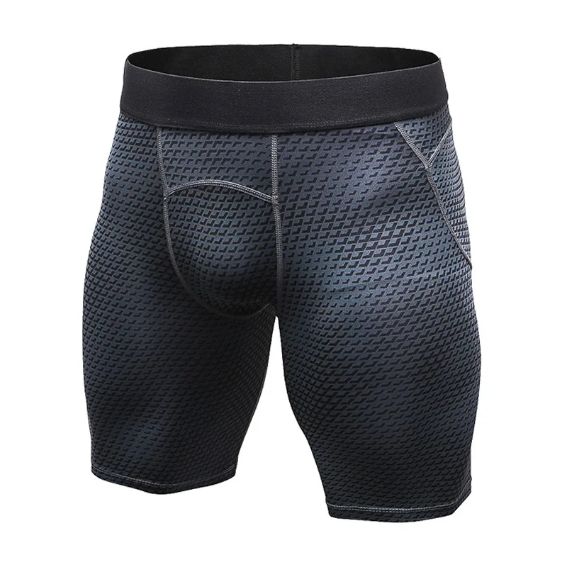 Мужские 3D стерео печати тренировочные фитнес брюки для бега Эластичные Обтягивающие быстросохнущие шорты - Цвет: Black A