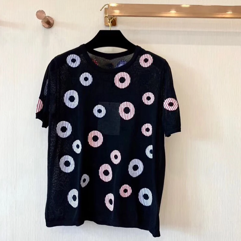 cou De Hauts En Mode 2019 Noir Qualité Imprimé O Cachemire Femmes T shirt Supérieure Bureau Blanc Lady Rwpq041Z
