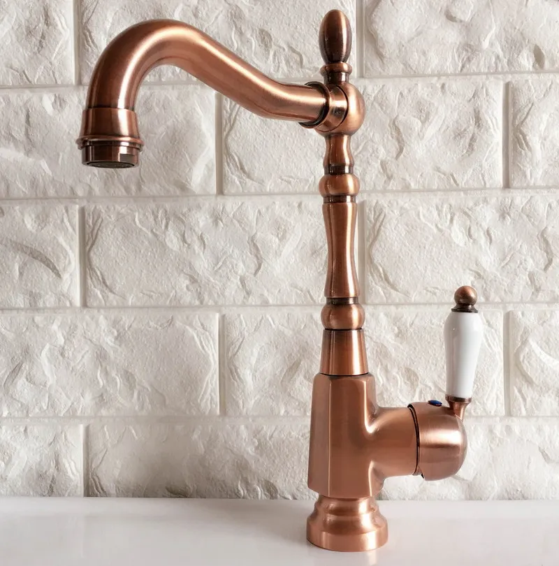 Swivel Spout Water Tap Antique Red Copper Single Handle Single Hole Kitchen Sink & Bathroom Faucet Basin Mixer Tap anf416