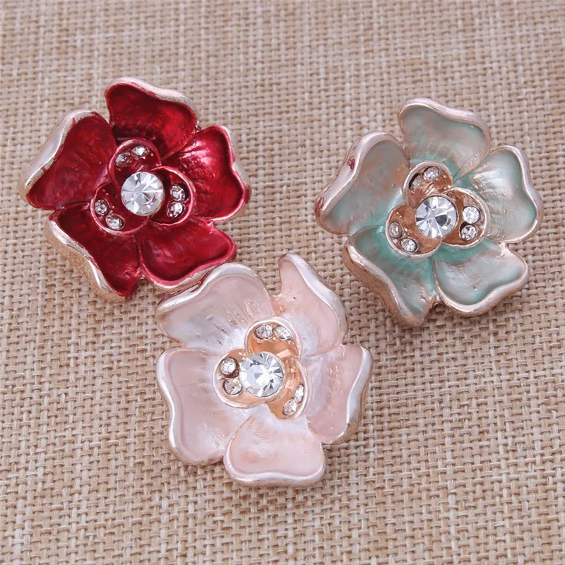 

6pcs/lot New Snap Jewelry Red Rose Flower Snap Buttons Fit DIY 18mm Snaps Bracelet Button Jewelry ZA3056