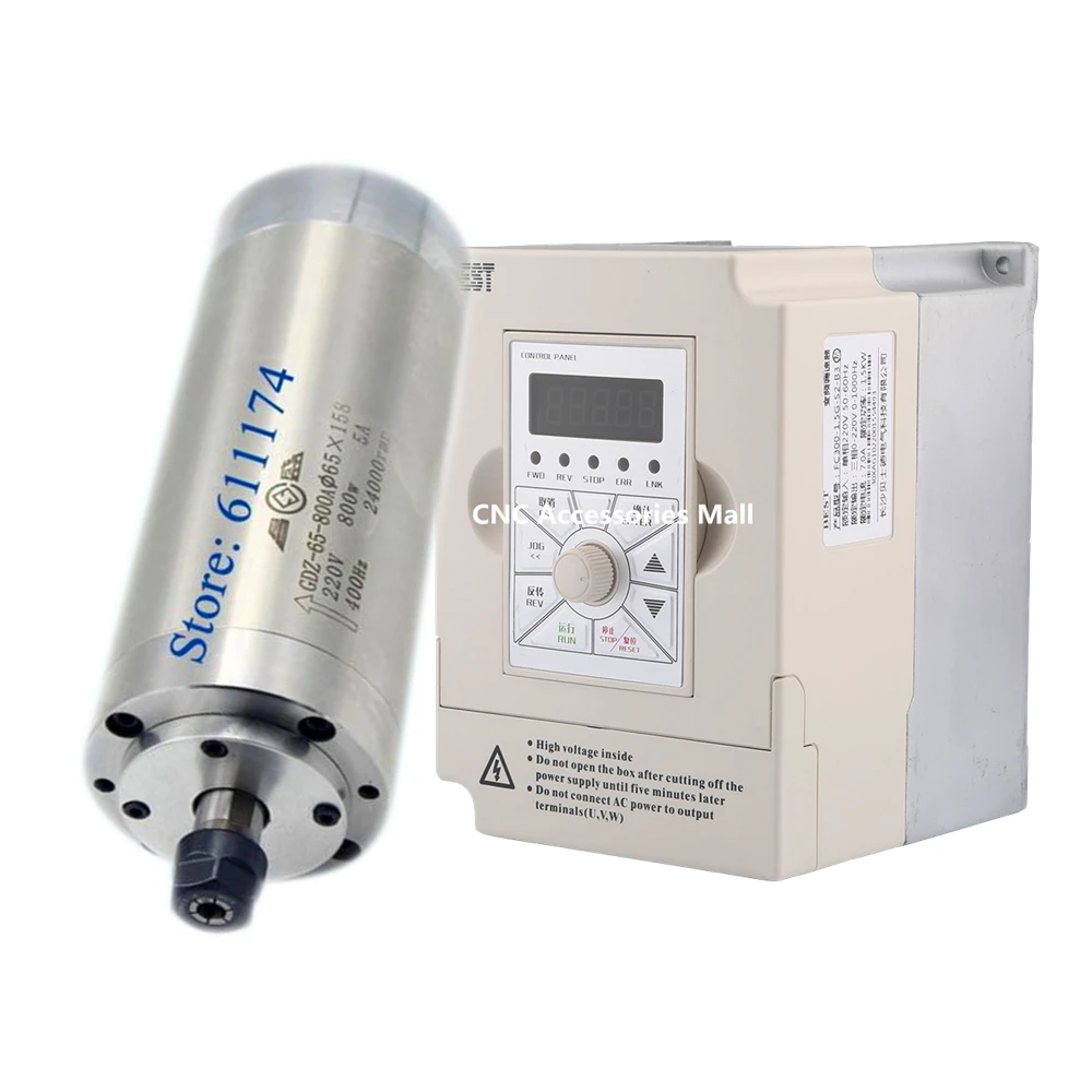 

Water Cooled Spindle Motor 800W ER11 65*158 AC220V & 1.5kw VFD inverter variable frequency driver