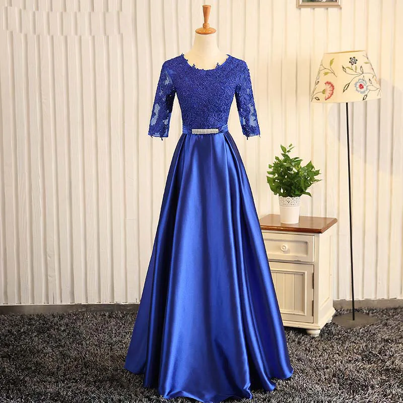 

Popodion Long Style Bridesmaid Dresses Mid Sleeve Lace Dress Bridesmaid Gown vestido de festa longo ROM80139