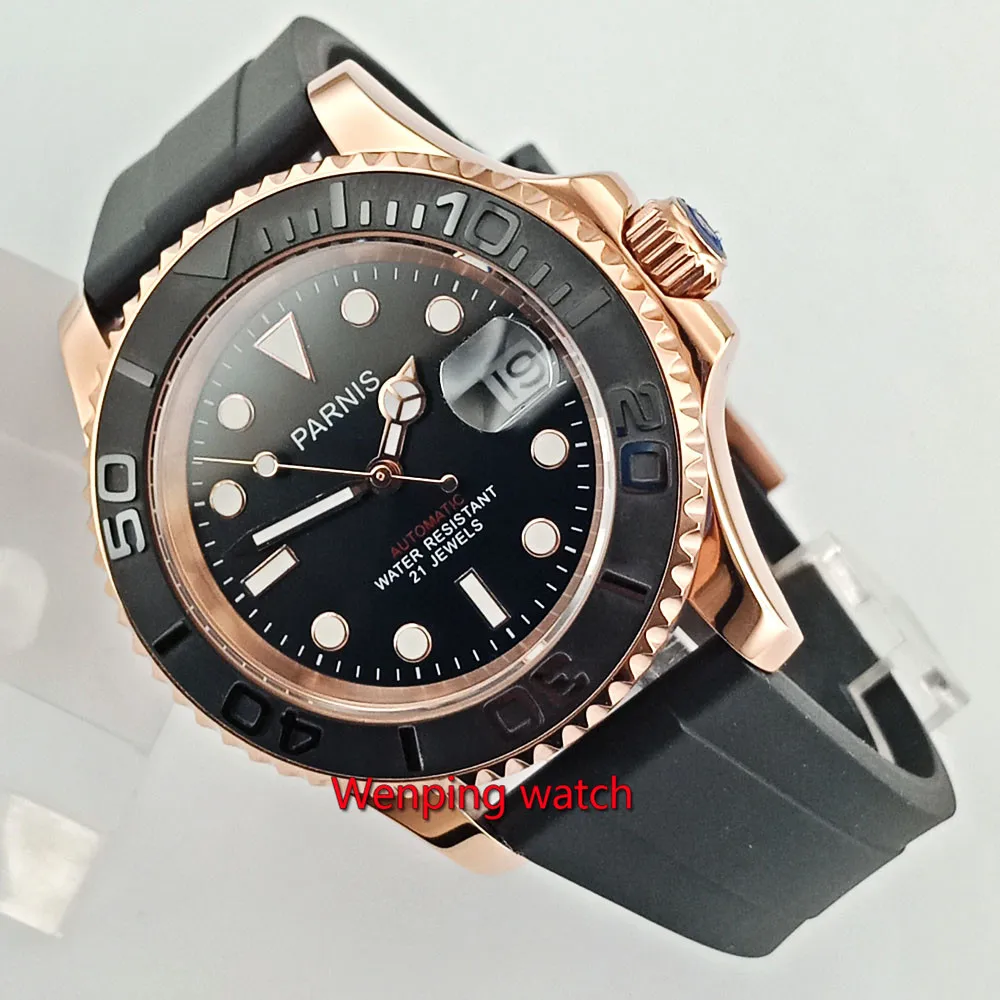

41mm Parnis Black Dial Sapphire Glass Luminous Marks Luxury Brand Automatic Movement men's Watch